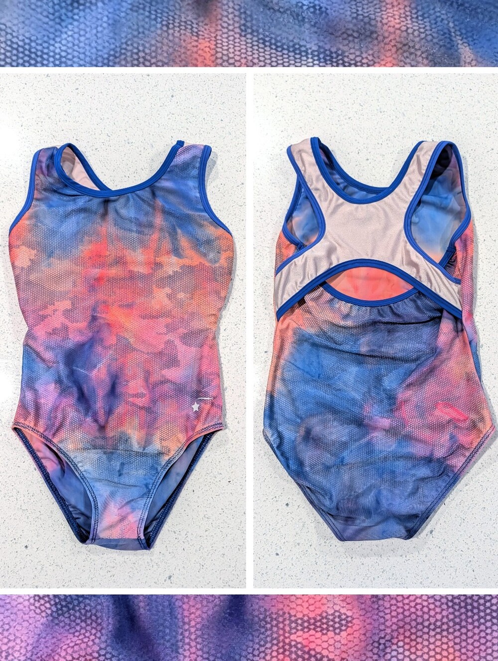 TIEDYE Destira Gymnastics Dance Leotard Large RAZORBACK Keyhole ORANGE TIE DYE